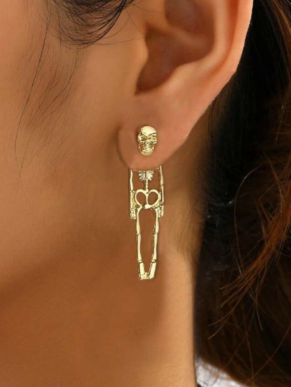 Gold Skeleton Drop Earrings